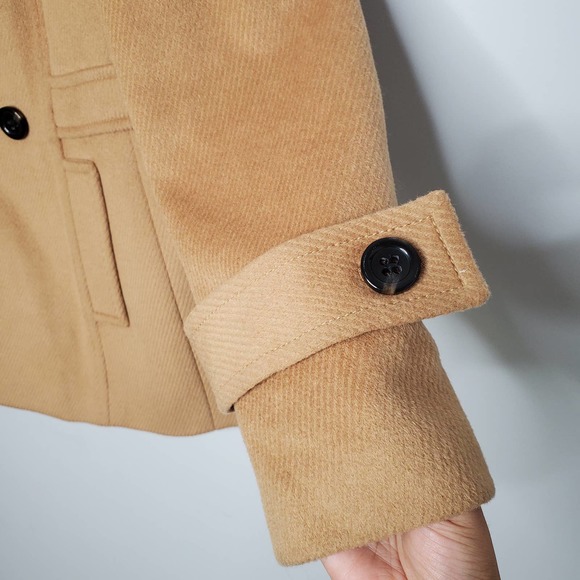 TALBOTS Tan Brown Wool Blend Double Breasted Long Sleeve Coat Jacket Sz 8 - Picture 3 of 6